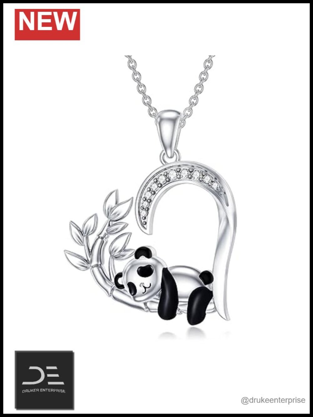 Diamond Panda Necklace 925 Sterling Silver Heart Pendant Women Jewelry